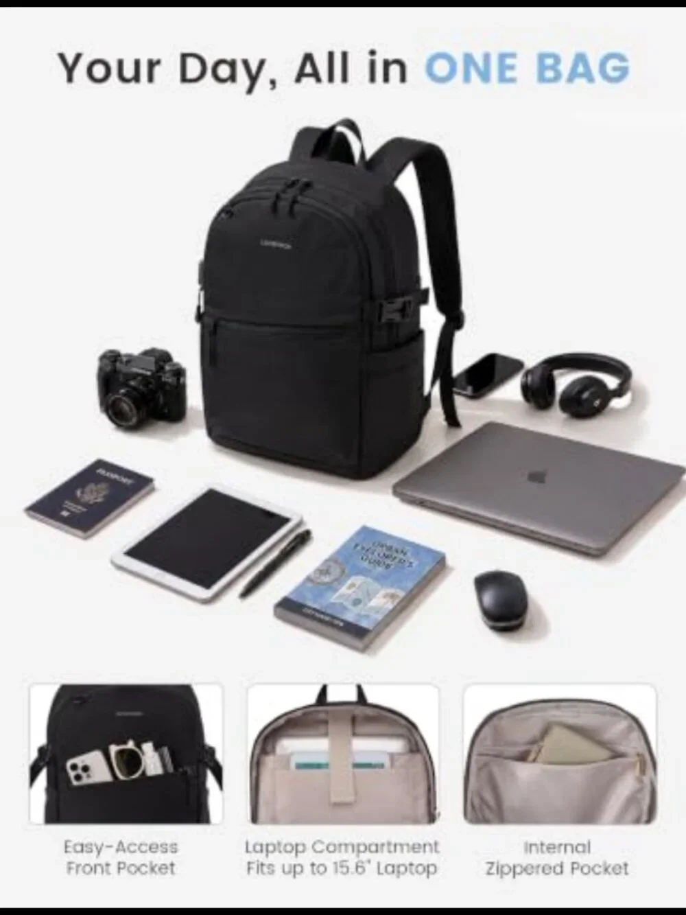 Unisex Casual Laptop Backpack Water Resistant Fits 15.6